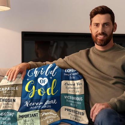 Christian Gifts for Men, I Am A Child of God Blanket, 50"x60" - color: Christian Gifts Blue