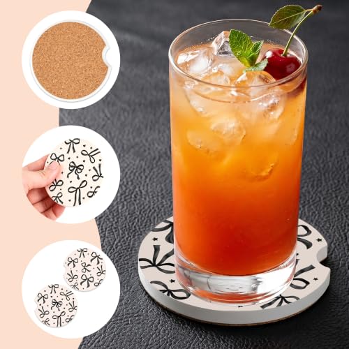 Black Bow Coquette Car Coasters for Cup Holder, Absorbent Coaster for Women - color: Black Bow253