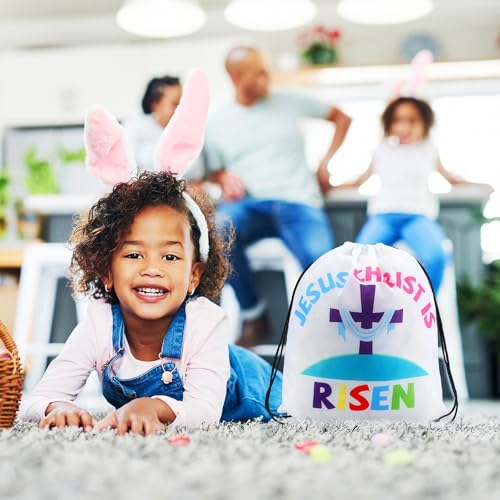 24 Pcs Christian Easter Drawstring Backpack He Lives Drawstring Religious Nativity He Is Risen Christian String Bag for Sunday School Church Classroom Prizes Party Favors Supplies Gift - style: He Lives