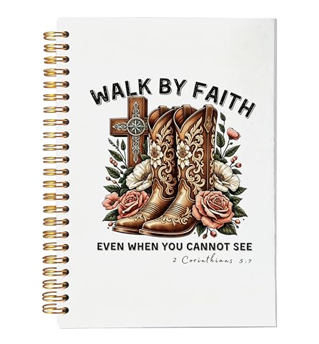 VNWEK Vintage Western Cowgirl Christian Spiral Notebook Journal 5.5x8.3 Inch, Walk By Faith Bible Verse Journal for Women, Brown Cowgirl Boots Religious Lined Hardcover Spiral Notebook - color: Vintage Western Cowgirl