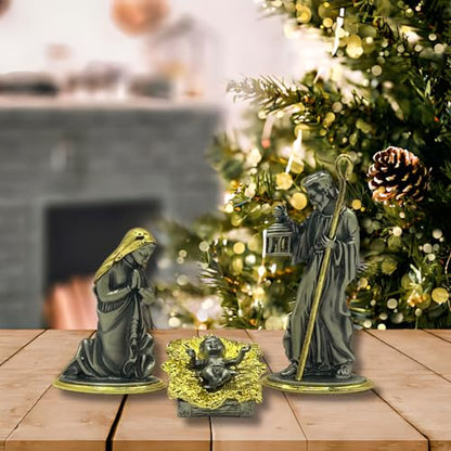 Metal Nativity 3-Piece Holy Family Gold Pewter 4.5in