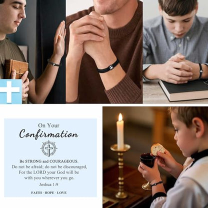 Black Cross Bracelet for Men Boys Birthday Easter Valentines Baptism Confirmation Graduation Christmas Gifts - style: Confirmation