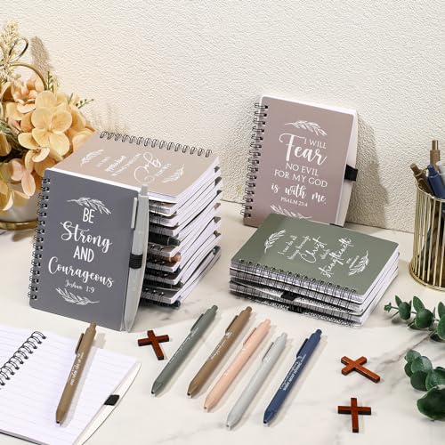 Kosiz 60 Pcs/30 Set Christian Gift Bulk Spiral Notebook and Pen, Morandi - color: Dark Color