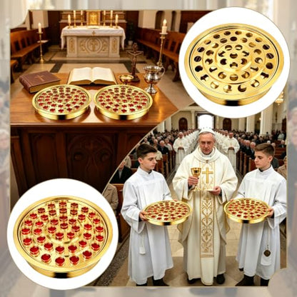 Stainless Steel Communion Tray, 40 Cup Openings, Stackable Silver Church Communion Cup Holder for Worship Services and Holy Communion Supplies, 1 Gold Wine Tray, No Lid - color: Gold