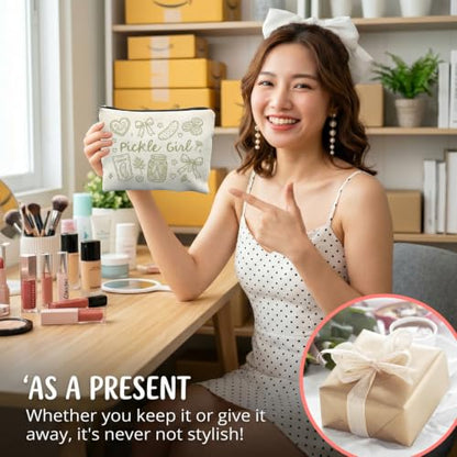 Pickle Lover Gifts Canvas Makeup Bag for Women - color: pickle girl