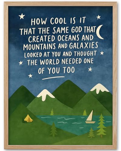 KensTro 16x20in Same God Creation Inspirational Christian Kids Wall Art,Natural OAK Wood Frame with Mountain Canvas Print,Boy First Communion and Baptism Gift for Boys,Nursery Toddler Boy's Bedroom,Apartment Decoration Adoption Gifts,1Pack Blue - color: B