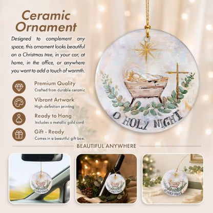 O Holy Night Nativity Ornament 2026 - Baby Jesus Manger Christian Ceramic Hanging Keepsake - Religious for Mom, Grandma, Daughter, Sister, Wife, Friend - color: O Holy Night