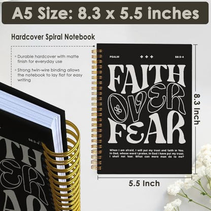 Wheatwin Faith Over Fear Christian Notebook, Bible Journal, Prayer Journal for Women & Men, Church Notes Journal, Scripture Hardcover Spiral Notebook 5.5x8.3 in - Black - color: Faith over fear - Black (bible-black)