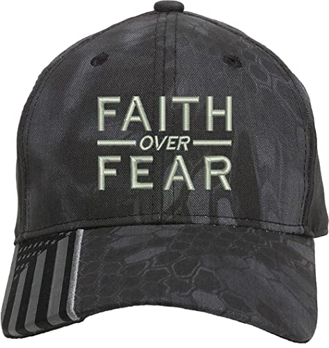 Faith Over Fear Embroidered Structured Adjustable One Size Fits All US Flag on Bill Hat - color: Black/Silver, size: 0