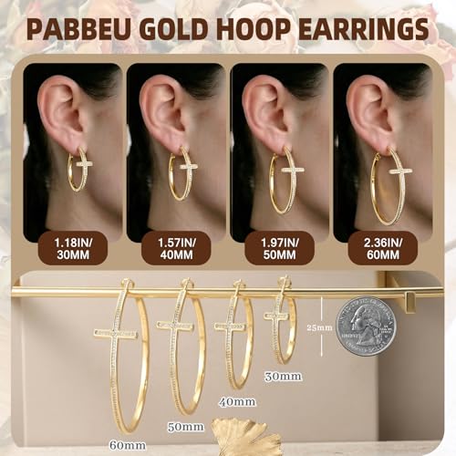 PABBEU 925 Sterling Silver Cross Hoop Earrings for Women Hypoallergenic - color: 40mm gold