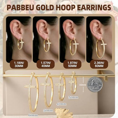 PABBEU 925 Sterling Silver Cross Hoop Earrings for Women Hypoallergenic - color: 40mm gold