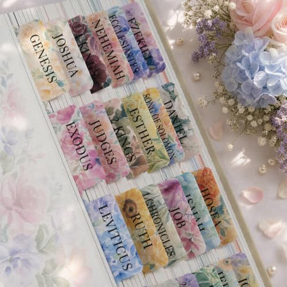 UPAFEXXI-Laminated Bible Tabs with Book Summaries, Bible Study Supplies - color: Summaries Flowers3