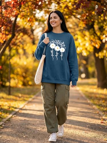 Christian Sweatshirts For Women Oversize Daisy Print Sweatshirts - color: Blue, size: Large