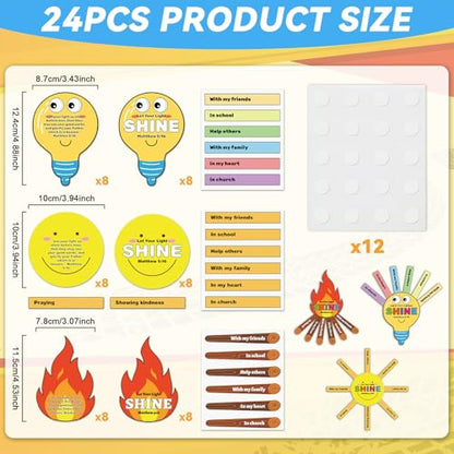 24 Sets and Bible VBS Crafts Jesus Religious Party Supplies Let Your Light Shine Handmade Christian Light Station Craft Kit for Church Exchange Gifts