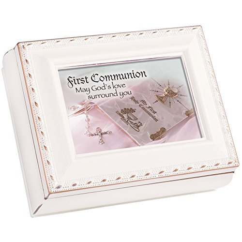 First Communion Ivory Rope Trim 4.5 x 3.5 Tiny Square Jewelry Keepsake Box