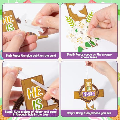 Haooryx Easter Thorns Cross Craft Kit - 28 Pack Make Your Own Jesus Resurrection Cross He is Risen Ornament Jesus Crown of Thorns Faith Thankful Craft for Church Sunday School Christian Easter Party - style: Thorns Cross