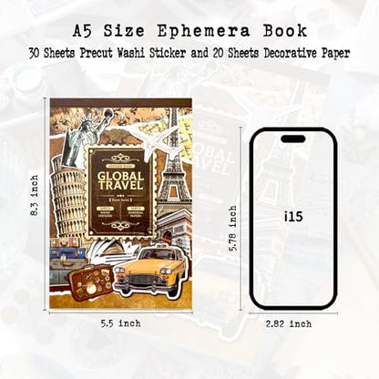 Travel Ephemera Book, 50 Sheets A5 Washi Stickers & Papers - color: 50 Travel Sticker Paper Book