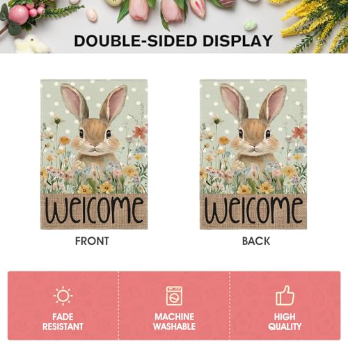 AVOIN colorlife Spring Easter Bunny Welcome Garden Flag 12x18 Inch - color: Blue, size: Garden Size-12 x 18"