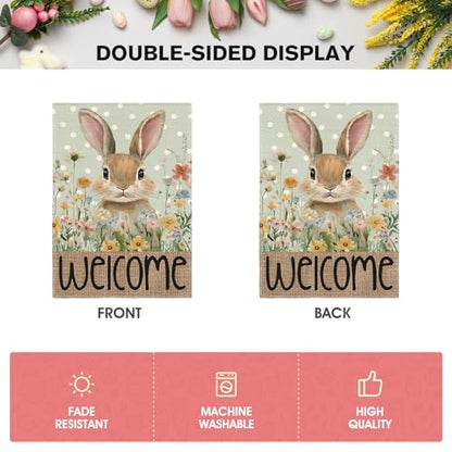 AVOIN colorlife Spring Easter Bunny Welcome Garden Flag 12x18 Inch - color: Blue, size: Garden Size-12 x 18"