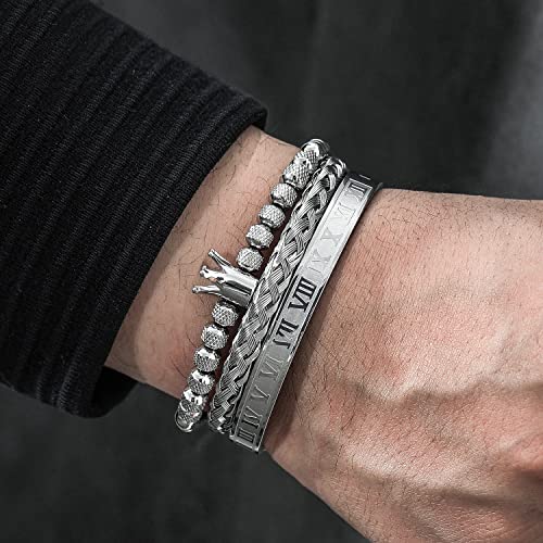 WFYOU Stainless Steel Bracelets for Men Gold Cuff Bracelet Birthday Gifts - color: Silver 3
