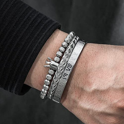 WFYOU Stainless Steel Bracelets for Men Gold Cuff Bracelet Birthday Gifts - color: Silver 3