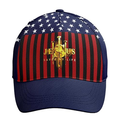 American Flag Christian Trucker Hat for Men Women, Adjustable Snapback Baseball Cap USA Pride Hat Religious Gifts - color: Blue Red Gold Jesus