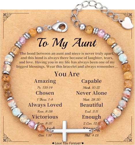 Cross Bracelet for Women, Christian Gifts for Women 2026 Stocking Stuffers for Teens Her Bead Bracelet Adjustable Gemstone Faith Religious Confirmation Communion Bracelet for Best Friend Mom Faith Birthday Anniversary Jewelry - color: Colorful- Aunt