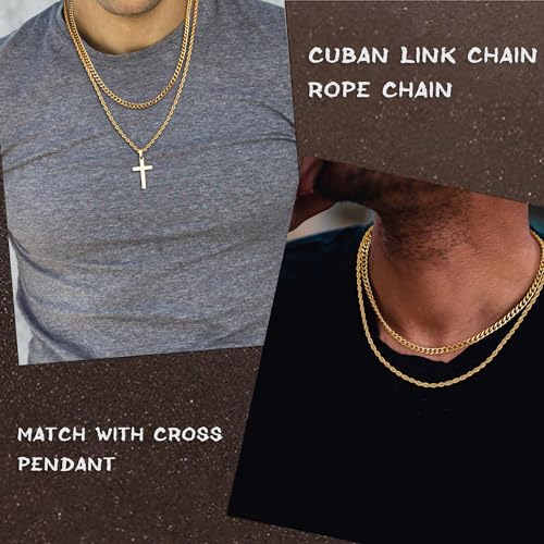 Cross Necklace for Men, Gold Black Silver Mens Cross Necklaces Stainless Steel Cross Pendant Necklace Simple Jewelry Gifts Cross Chain Necklaces for Men - color: 14K-Gold-Plated, style: 18in/20in