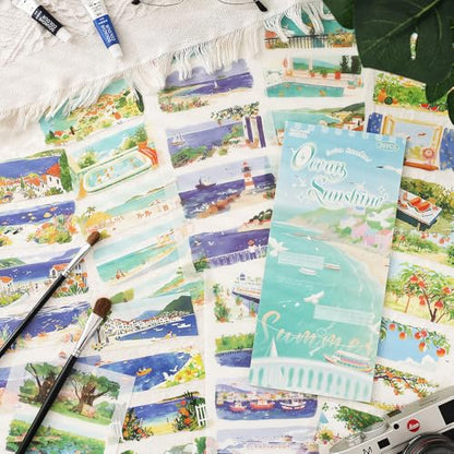 Summer Scenery Sticker Book, PET & Washi Stickers for Journaling - color: Blue-ocean Sunshine