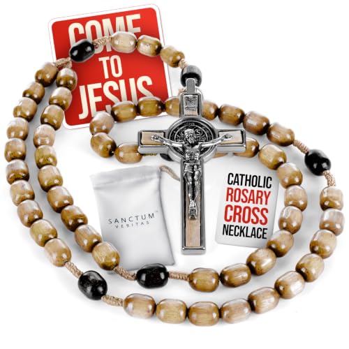 SANCTUM VERITAS Catholic Rosary Necklace | Large Italian Prayer Beads Gift - style: Olive Wood