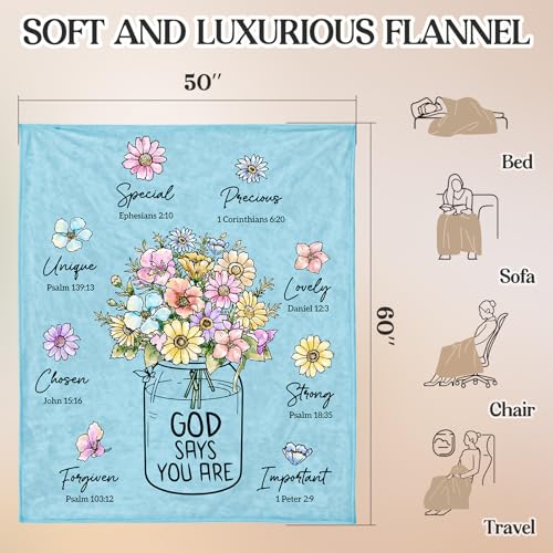 Christian Birthday Gifts for Women, Light blue Christian Blanket 60''x 50'' - color: Cyan, size: 60"x50"