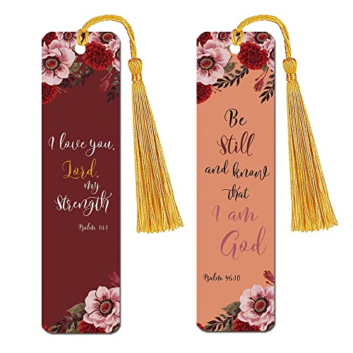 WIRESTER Set of 2 Metal Bookmarks with Light Gold Tassel for Students, Reader, Teachers, Book Lovers - Christian Quotes Psalm 18:1, Christian Quotes Psalm 46:10 - color: Christian Quotes Psalm 18:1, Psalm 46:10