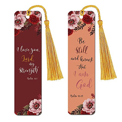WIRESTER Set of 2 Metal Bookmarks with Light Gold Tassel for Students, Reader, Teachers, Book Lovers - Christian Quotes Psalm 18:1, Christian Quotes Psalm 46:10 - color: Christian Quotes Psalm 18:1, Psalm 46:10