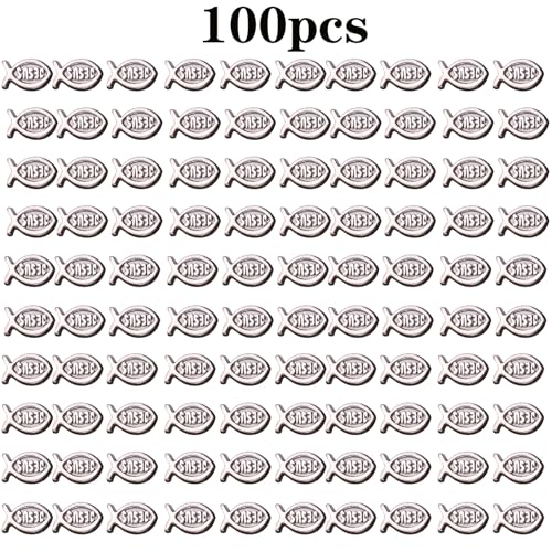 100pcs Jesus Fish Spacer Beads Religious Charm Beads Tibetan Alloy Christian Fish Shape Loose Beads for DIY Bracelet Necklace Jewelry Making Supplies - color: Gun Black