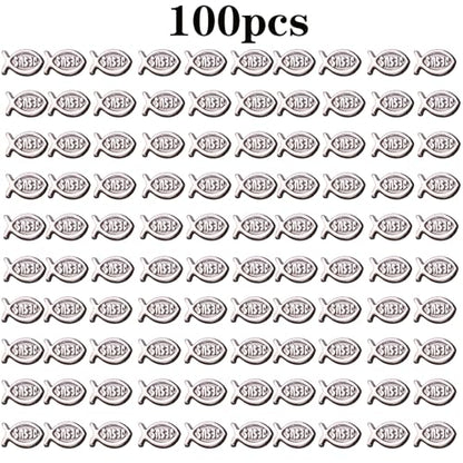 100pcs Jesus Fish Spacer Beads Religious Charm Beads Tibetan Alloy Christian Fish Shape Loose Beads for DIY Bracelet Necklace Jewelry Making Supplies - color: Gun Black