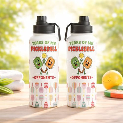 Funny Pickleball Water Bottle 32oz with Lid, Tears of My Pickleball Opponents, Pickleball Gifts for Pickleball Players, Pickleball Lovers, Sports Bottle for Women Men, Stainless Steel - color: Pickleball