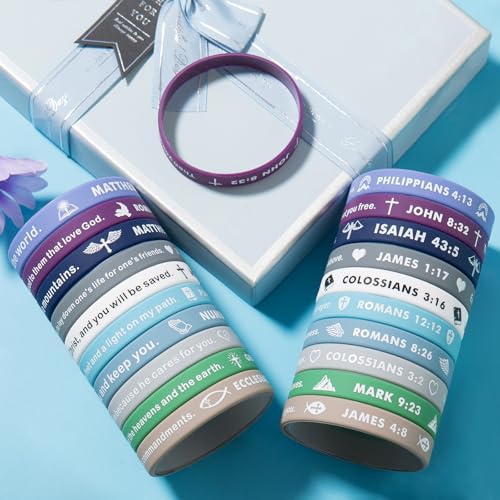 Religious Silicone Wristbands Bulk Bible Rubber Bracelets Colorful Inspirational Christian Bracelets for Men Women Gifts - color: Violet Color