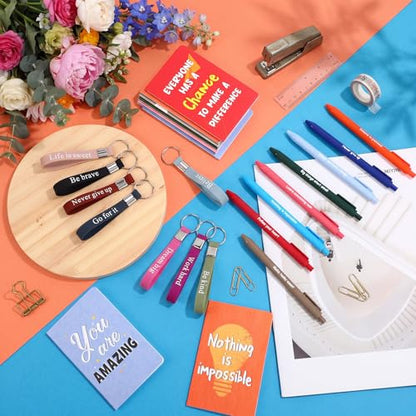 PerKoop 48 Pcs Inspirational Gifts Bulk Employee Motivational Notepads Positive Ballpoint Pens Keychains Set Staff Coworker Appreciation Gifts for Teachers Women Office Party Favor Supplies - style: Colorful