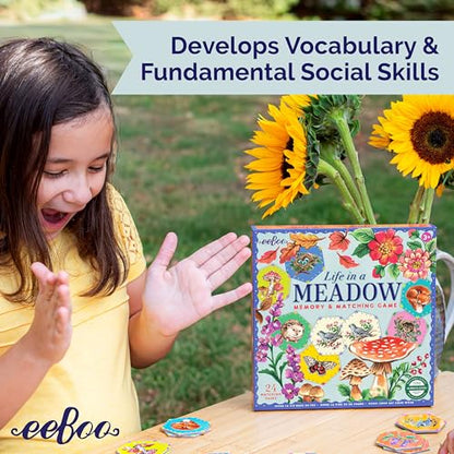eeBoo Life in a Meadow Memory & Matching Game, Ages 3+, 1-4 Players - style: Life in a Meadow