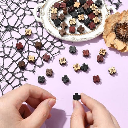 DanLingJewelry 80Pcs 4 Styles Wood Cross Shaped Beads Mini Wooden Crucifix Cross Spacer Beads for Rosary Jewelry Making DIY Crafts