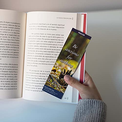 Christian Bookmark with Bible Verse, Pack of 25, Prayer Themed, Be Anxious for Nothing, Philippians 4:6-7