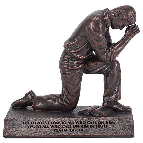 Lighthouse Christian Products Praying Man Seeking God Bronzelike Finish 4.5 x 2.75 Cast Stone Mounted Sculpture - style: Man