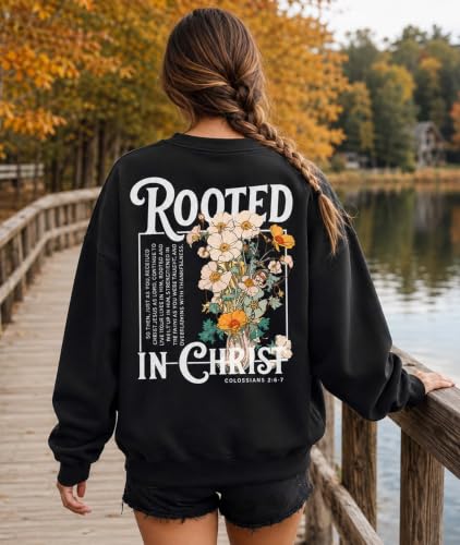 Christian Sweatshirts For Women Rooted In Christ Shirts Jesus Bible Verse - color: Green-1, size: Small