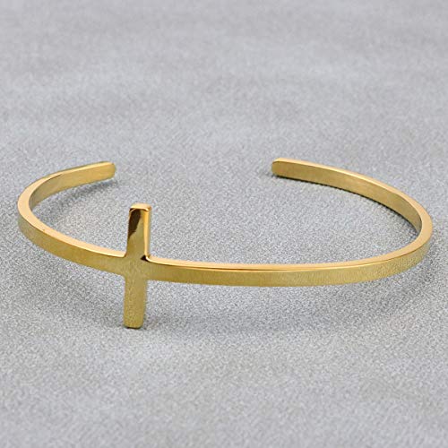 Memgift 𝐂𝐫𝐨𝐬𝐬 𝐁𝐫𝐚𝐜𝐞𝐥𝐞𝐭 Religious Cuff Bangle 𝐁𝐢𝐛𝐥𝐞 𝐕𝐞𝐫𝐬𝐞 Christian Gifts Jewelry for 𝐖𝐨𝐦𝐞𝐧 - style: Gold blank cross cuff