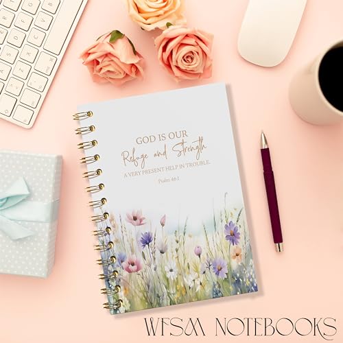 WFSM Bible Floral Notebook - Prayer Journal, Christian Gifts Journal, Bible Verse Notebook, Daily Prayer Journal, Bible Notebooks for Note Taking, Christian Gifts, 5.5x8.3 Inches - color: Refuge Strength