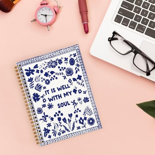 Christian Bible Spiral Notebook Journal Gift for Women Teen Girls - color: navy blue wildflower