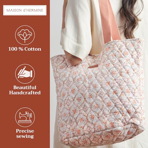 Maison d' Hermine Shopping Bags Cotton Quilted Tote Bag with Zipper Pockets - color: 042 - Fair Isle