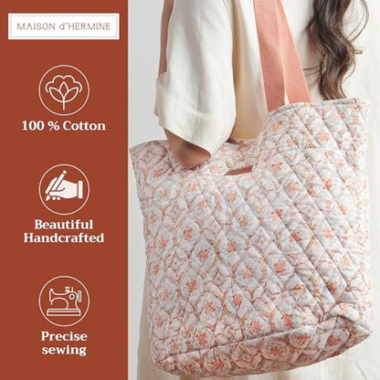 Maison d' Hermine Shopping Bags Cotton Quilted Tote Bag with Zipper Pockets - color: 042 - Fair Isle