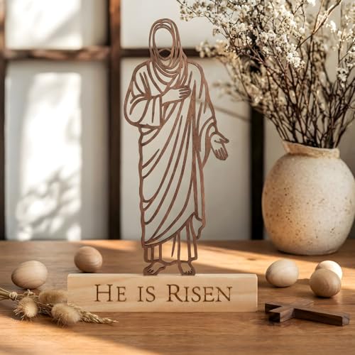 Thyle 9 x 6 Inches Easter Decor, He Is Risen Table Decoration, Wood Color