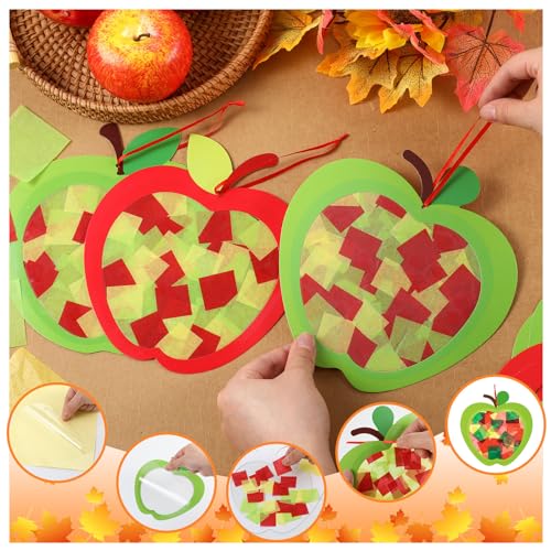 Chiisong 24 Sets Fall Apple Crafts Kit Back to School Tissue Paper Crafts - style: Apple